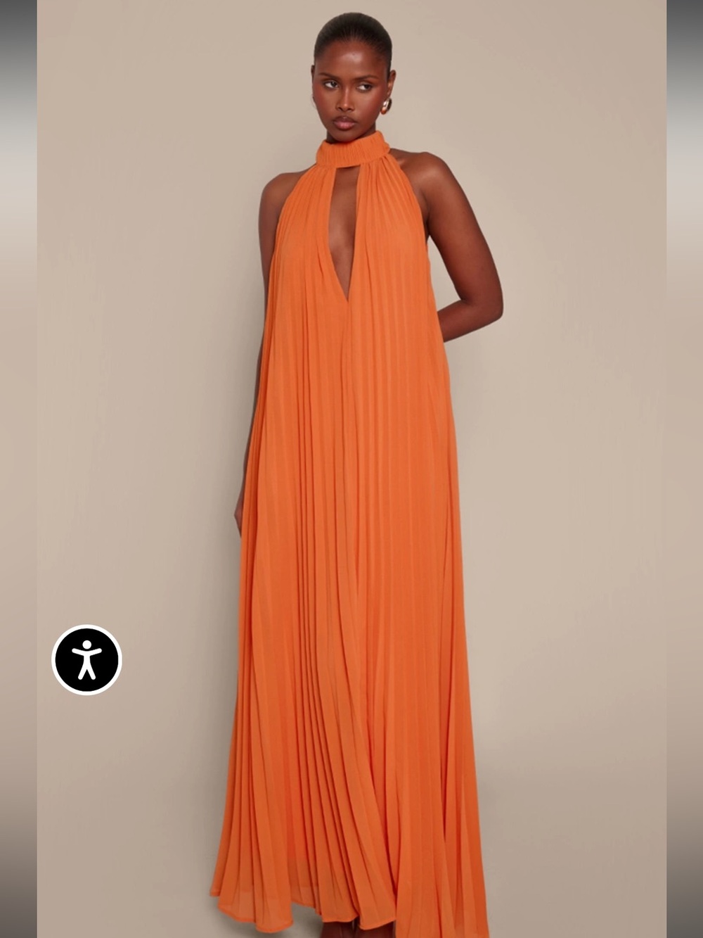 PrettyLittleThing Orange Pleated Halter Maxi Dress